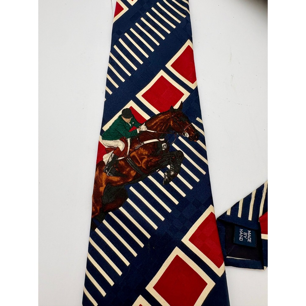 Polo Ralph Lauren Silk Tie Navy Red Equestrian Horse Rider Vintage Made in USA